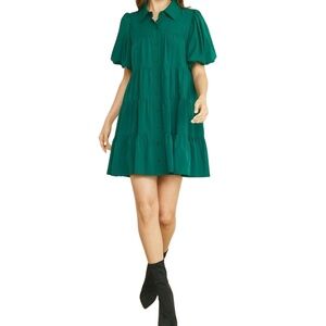 NWT Entro Green Small Button-Front Short-Sleeve Babydoll Dress